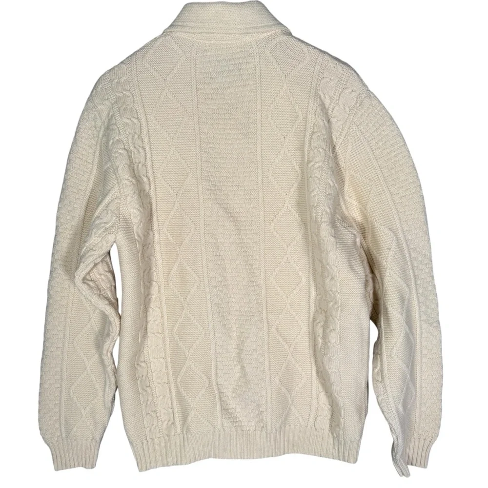 Vintage Jantzen Women's 100% Wool Cream Cable Knit Cardigan Sweater Fisherman L - Picture 2 of 8